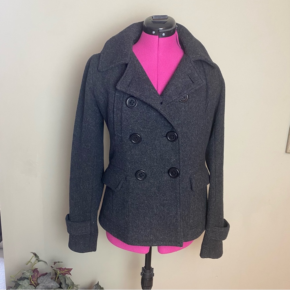AEO Double Breasted Wool Blend Hoodie Peacoat Sz S